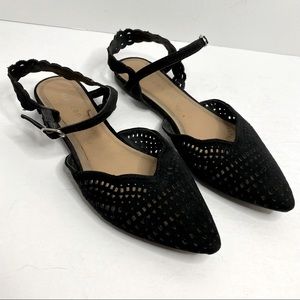 Madden Girl Black laser cut detail scalloped edge ankle strap flats - Sz 7